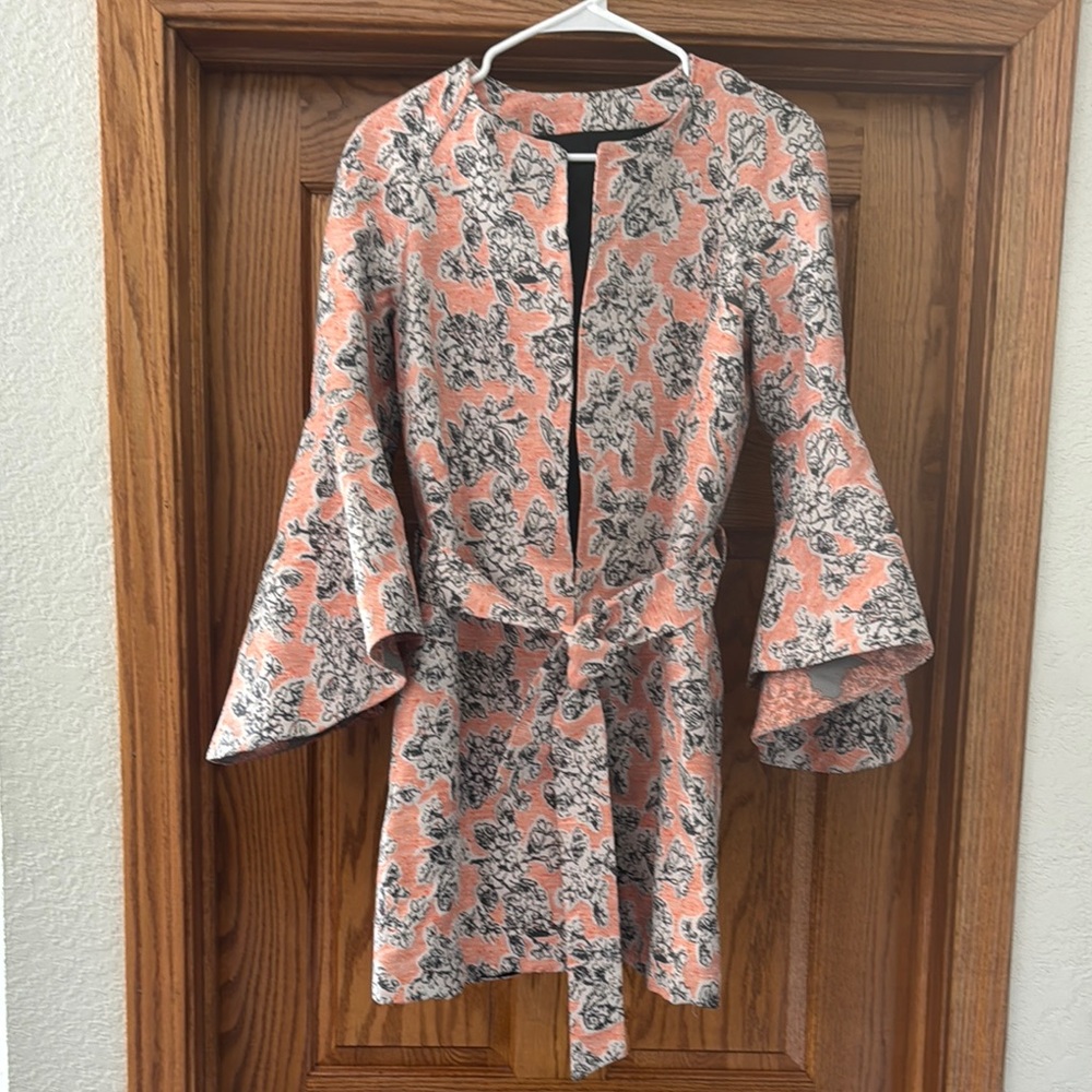 Floral long overcoat kimono sleeves